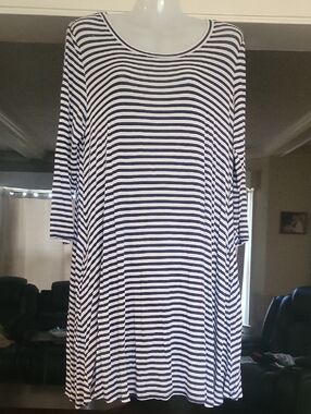 Striped Navy and White Swing Dress - Classic Casual